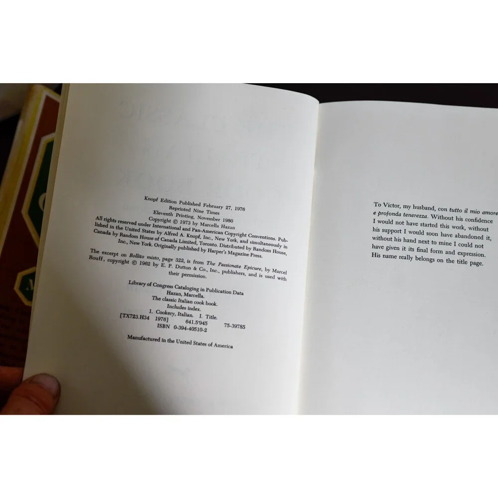 The Classic Italian Cook Book by Marcella Hazan, Vintage Hardcover Dust Jacket